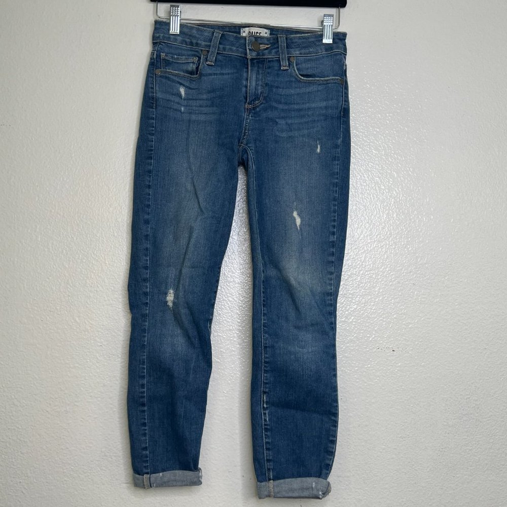 Paige Denim Verdugo Blue Skinny Crop Distressed Jeans in Nathan Destructed - Picture 3 of 6